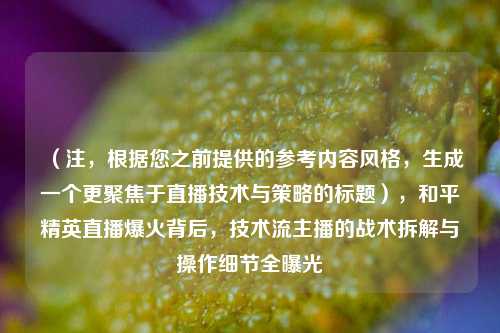 (注,根据您之前提供的参考内容风格,生成一个更聚焦于直播技术与策略的标题),和平精英直播爆火背后,技术流主播的战术拆解与操作细节全曝光