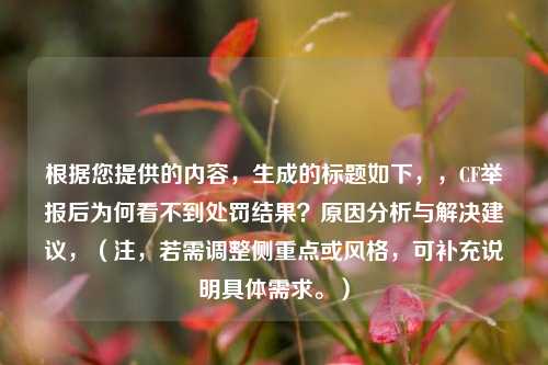根据您提供的内容,生成的标题如下,,CF举报后为何看不到处罚结果?原因分析与解决建议,(注,若需调整侧重点或风格,可补充说明具体需求。)