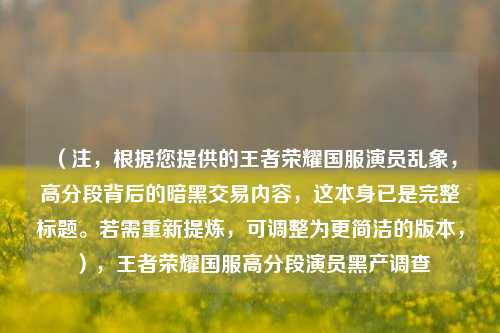 (注,根据您提供的王者荣耀国服演员乱象,高分段背后的暗黑交易内容,这本身已是完整标题。若需重新提炼,可调整为更简洁的版本,),王者荣耀国服高分段演员黑产调查