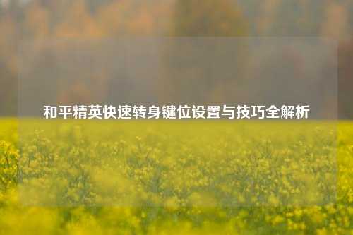 和平精英快速转身键位设置与技巧全解析