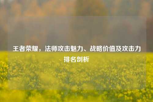 王者荣耀,法师攻击魅力、战略价值及攻击力排名剖析